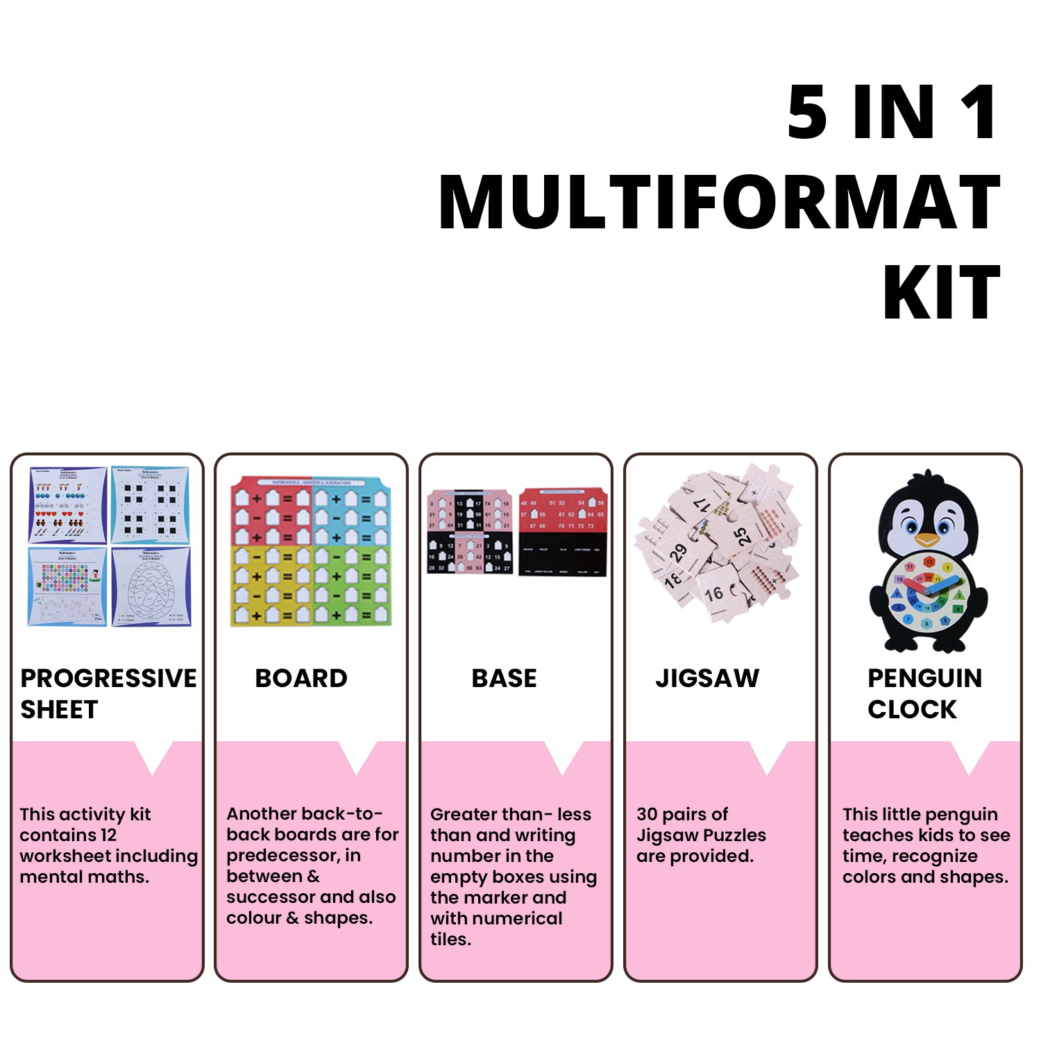 Skaleups Mathematica 4 In 1 Maths Learning Activity Box With 30 Jigsaw Puzzles, Wooden Boards, Numbers Tiles And Learning Clock L Educational Toys/Gifts For 5-6 Years Kids