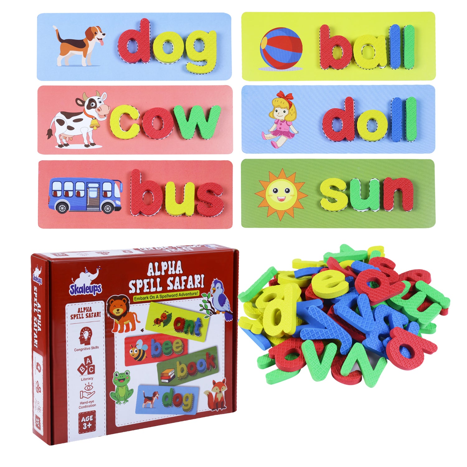 Skaleups Alpha Safari English Spelling Letter Early Learning, Fun Alphabet Word Puzzle Game with Flash Cards for Kids - Educational Preschool Toys & Games - Gift for Age 3-6 Years